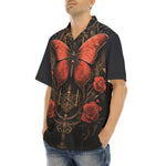 Hawaiian Shirt Gothic Red Butterfly with Flowers