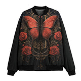 Bomber Jacket Gothic Red Butterfly with Flowers