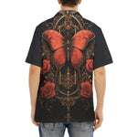 Hawaiian Shirt Gothic Red Butterfly with Flowers