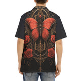 Hawaiian Shirt Gothic Red Butterfly with Flowers