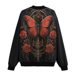 Bomber Jacket Gothic Red Butterfly with Flowers