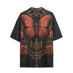 Hawaiian Shirt Gothic Red Butterfly with Flowers