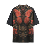 Hawaiian Shirt Gothic Red Butterfly with Flowers
