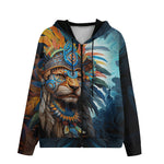 Men's Zip Up Hoodie Aztec Lion with Colorful Feathers