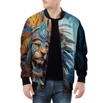 Bomber Jacket Aztec Lion with Colorful Feathers