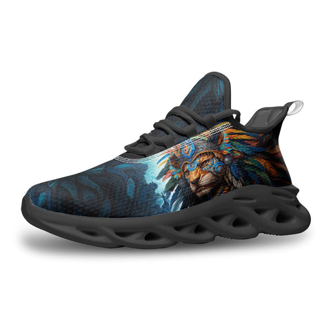 Sports Sneakers Aztec Lion with Colorful Feathers