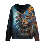 Men's Zip Up Hoodie Aztec Lion with Colorful Feathers