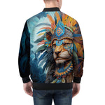 Bomber Jacket Aztec Lion with Colorful Feathers