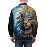 Bomber Jacket Aztec Lion with Colorful Feathers