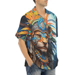 Hawaiian Shirt Aztec Lion with Colorful Feathers