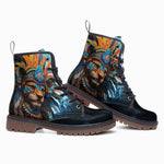 Leather Boots Aztec Lion with Colorful Feathers