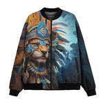 Bomber Jacket Aztec Lion with Colorful Feathers