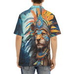 Hawaiian Shirt Aztec Lion with Colorful Feathers