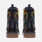 Leather Boots Aztec Lion with Colorful Feathers