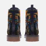 Leather Boots Aztec Lion with Colorful Feathers