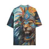 Hawaiian Shirt Aztec Lion with Colorful Feathers