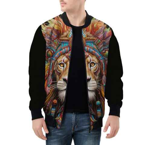 Bomber Jacket Colorful Lion with Feathers