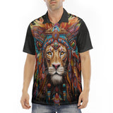 Men's Polo Shirt Colorful Lion with Feathers