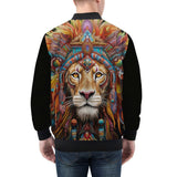 Bomber Jacket Colorful Lion with Feathers