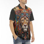 Men's Polo Shirt Colorful Lion with Feathers