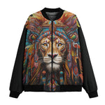 Bomber Jacket Colorful Lion with Feathers