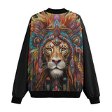 Bomber Jacket Colorful Lion with Feathers