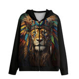 Men's Zip Up Hoodie Tribal Lion with Colorful Feathers