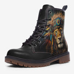 Leather Boots Colorful Lion with Feathers