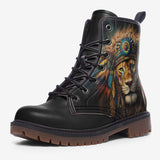 Leather Boots Colorful Lion with Feathers