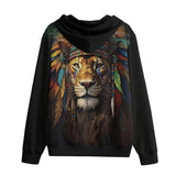 Men's Zip Up Hoodie Tribal Lion with Colorful Feathers