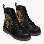 Leather Boots Colorful Lion with Feathers