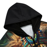 Men's Zip Up Hoodie Tribal Lion with Colorful Feathers