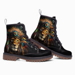Leather Boots Colorful Lion with Feathers