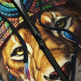 Men's Zip Up Hoodie Tribal Lion with Colorful Feathers