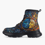 Casual Leather Chunky Boots Stained Glass Sun and Moon