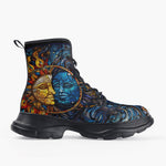 Casual Leather Chunky Boots Stained Glass Sun and Moon