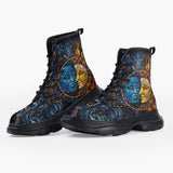 Casual Leather Chunky Boots Stained Glass Sun and Moon