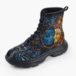 Casual Leather Chunky Boots Stained Glass Sun and Moon