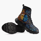 Casual Leather Chunky Boots Stained Glass Sun and Moon