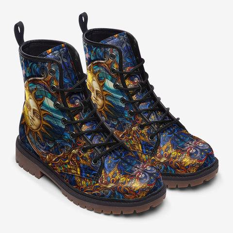 Leather Boots Ancient Fantasy Sun and Moon