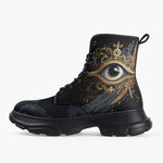 Casual Leather Chunky Boots Golden Eye with Feather Symbolism