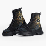 Casual Leather Chunky Boots Golden Eye with Feather Symbolism