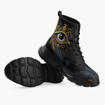 Casual Leather Chunky Boots Golden Eye with Feather Symbolism