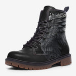 Leather Boots Black Angel Wings