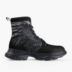 Casual Leather Chunky Boots Black Angel Wings