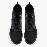 Casual Leather Chunky Boots Black Angel Wings