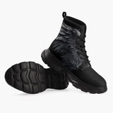 Casual Leather Chunky Boots Black Angel Wings