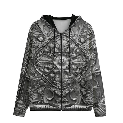 Men's Zip Up Hoodie Silver Metal Ornaments