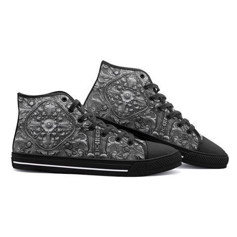 High-Top Canvas Shoes Silver Metal Ornaments