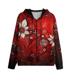 Men's Zip Up Hoodie Red Abstract Floral Motifs